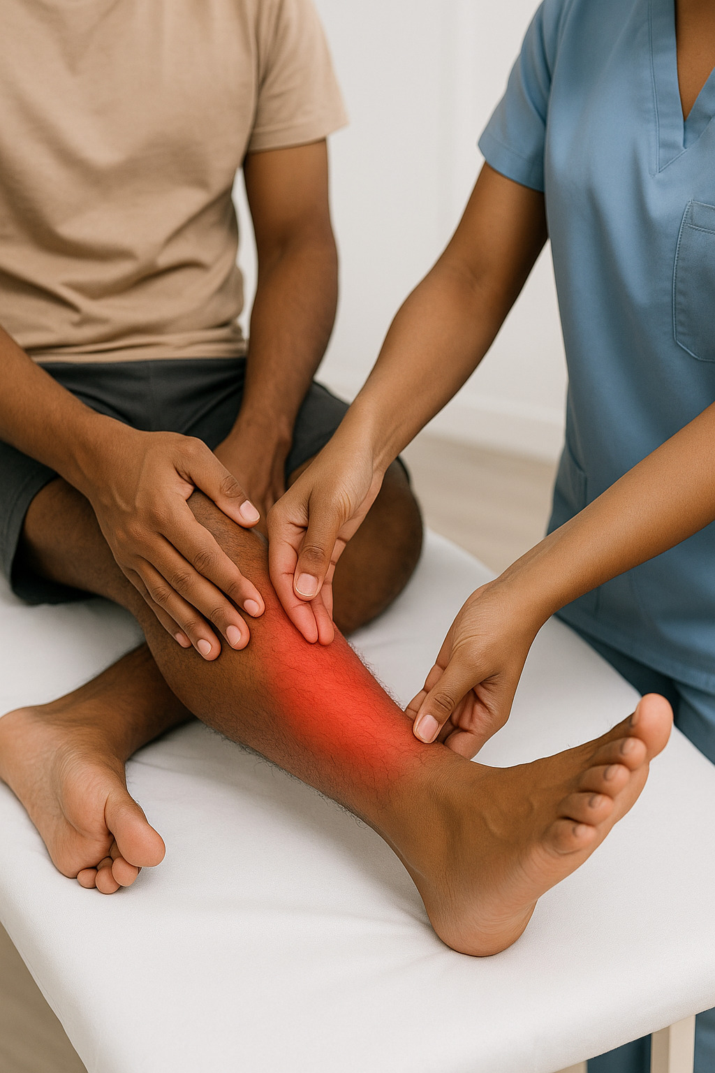 Physiotherapist mobilizing a client's ankle